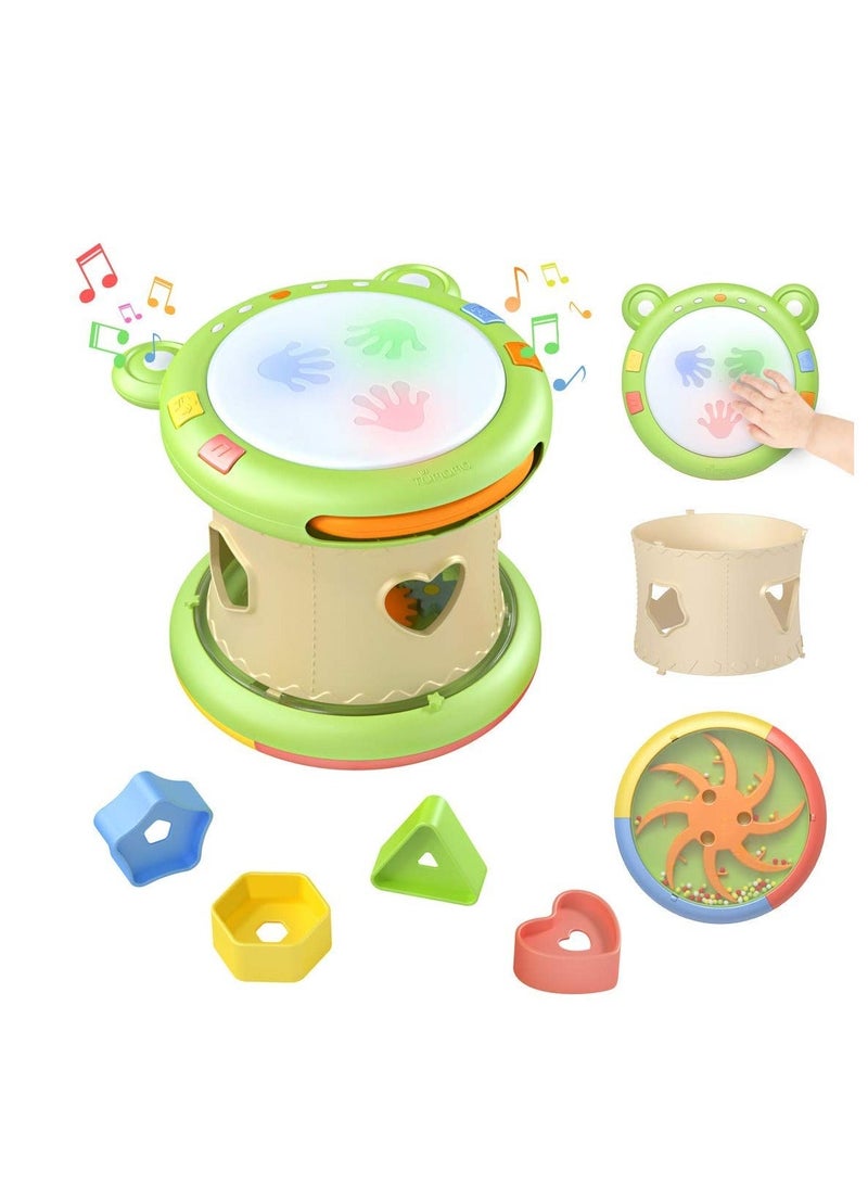 Baby Musical Electronic Drum Toy, 3-in-1 Activity Cube Toys, Instrument and Sensory Toy Gift for Toddlers, Boys, Girls, 6-12 Months Up