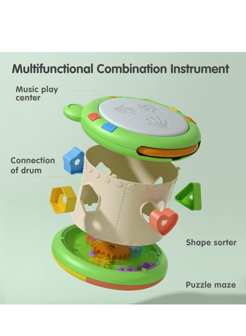 Baby Musical Electronic Drum Toy, 3-in-1 Activity Cube Toys, Instrument and Sensory Toy Gift for Toddlers, Boys, Girls, 6-12 Months Up