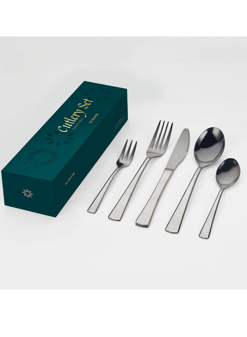 24-Piece Stainless Steel Cutlery Set with Laser Engraving For Kitchen