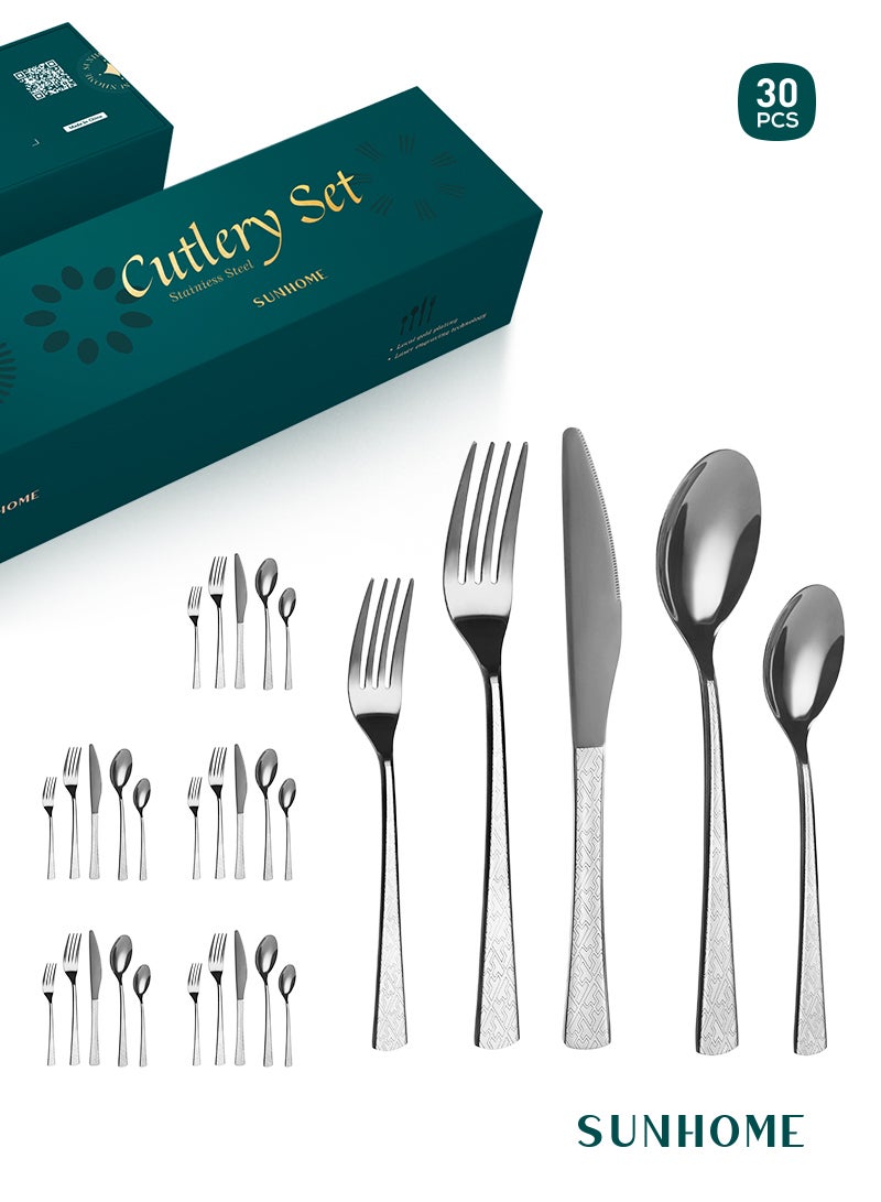 24-Piece Stainless Steel Cutlery Set with Laser Engraving For Kitchen