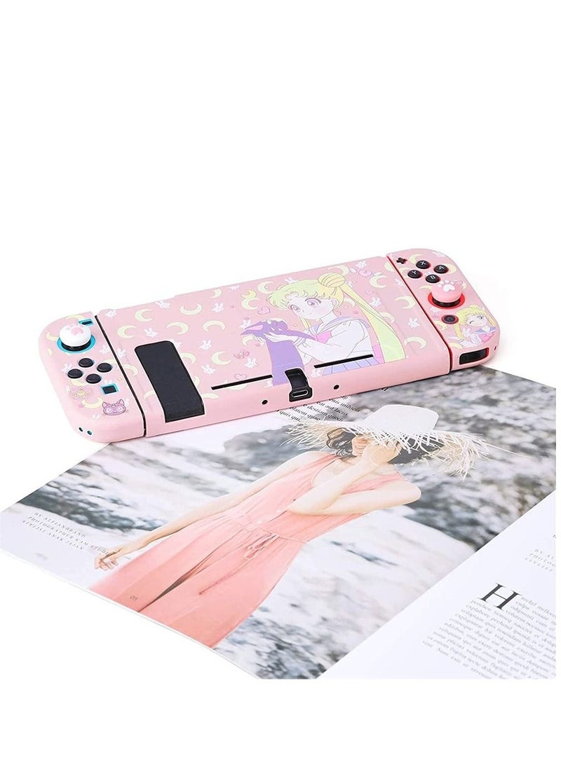 Switch Protective Cover,Cute Liquid Silicone Protective Case for Switch, Soft Slim Grip Cover Shell for Console and Joy Con, Scratch, Crack Resistant, Easy Install (Sailor Moon)