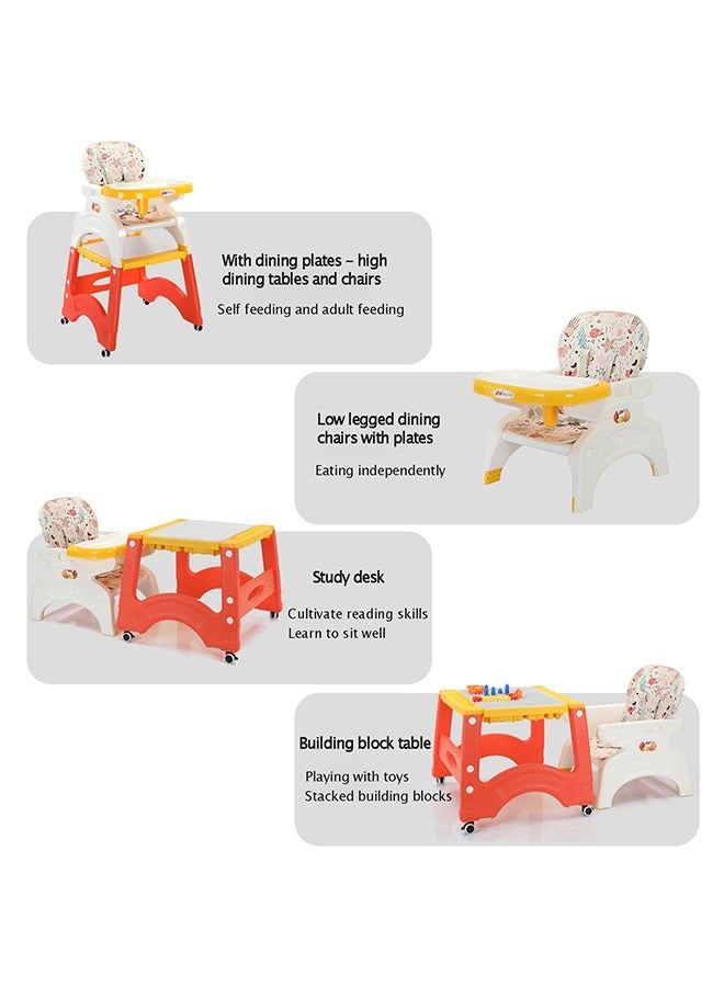 Baby dining chair multifunctional baby high chair home safety fall-proof children dining chair for feeding, 8 in 1, detachable tray, with movable wheels, children's study table, building block table.