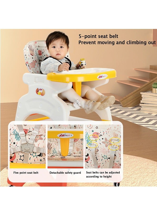 Baby dining chair multifunctional baby high chair home safety fall-proof children dining chair for feeding, 8 in 1, detachable tray, with movable wheels, children's study table, building block table.