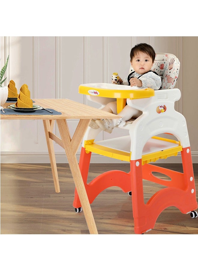 Baby dining chair multifunctional baby high chair home safety fall-proof children dining chair for feeding, 8 in 1, detachable tray, with movable wheels, children's study table, building block table.