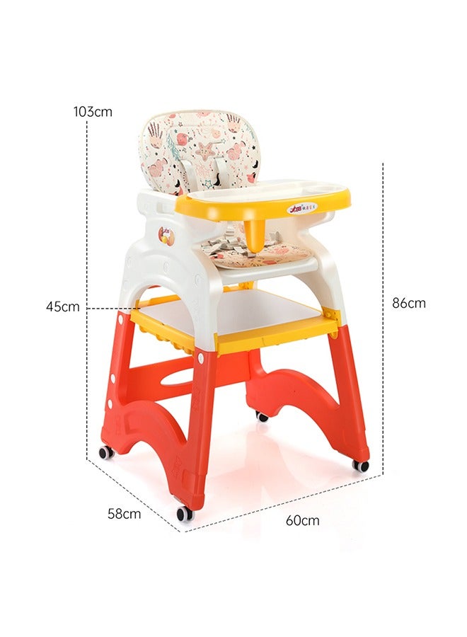 Baby dining chair multifunctional baby high chair home safety fall-proof children dining chair for feeding, 8 in 1, detachable tray, with movable wheels, children's study table, building block table.