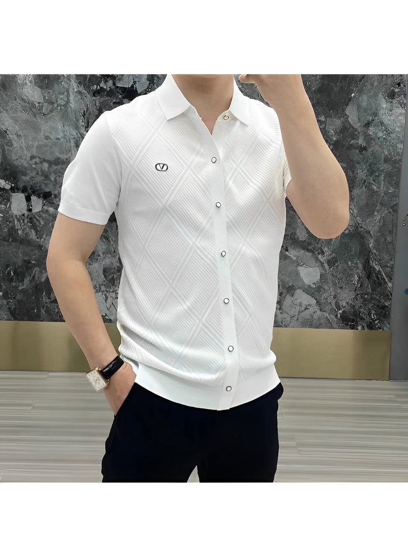 Men's T-shirt Short Sleeve Button Down Shirts Regular-Fit Cotton Lapel Shirts Casual T-shirt
