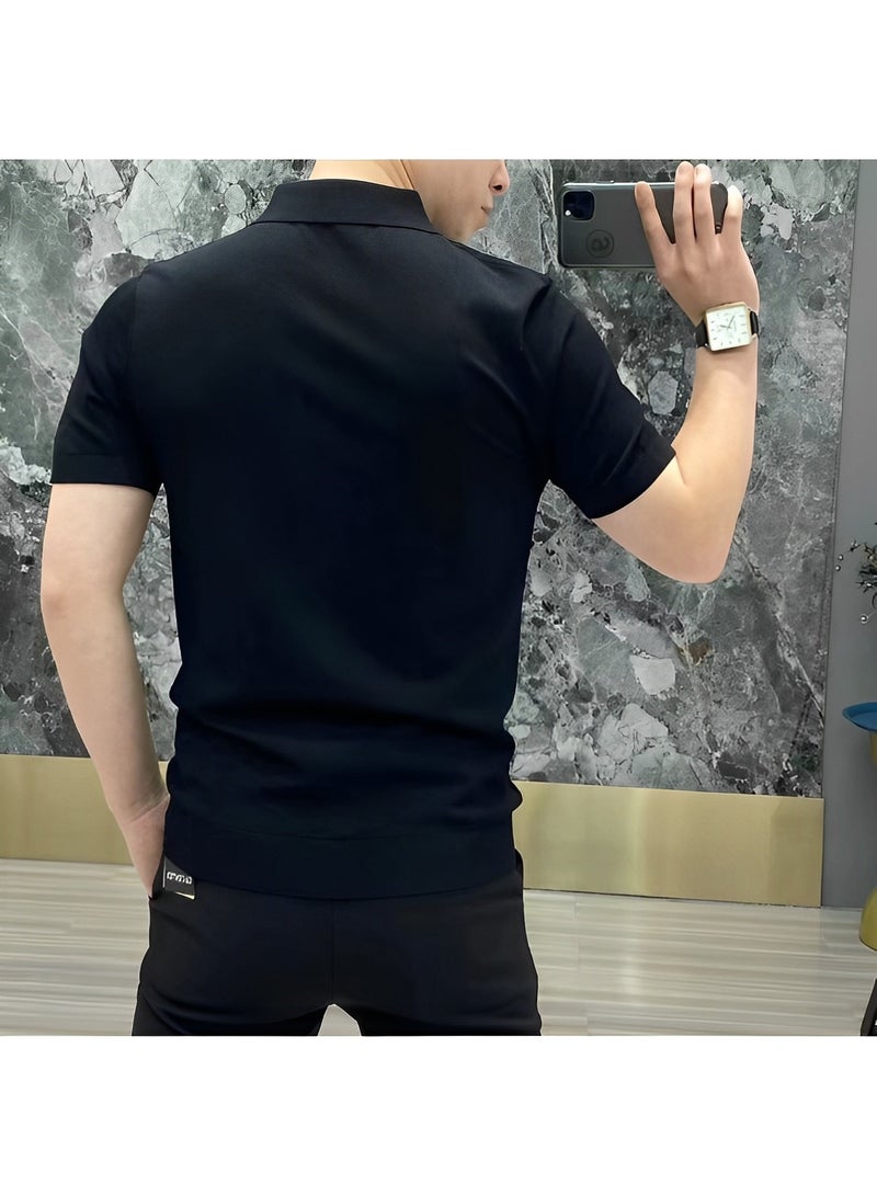 Men's T-shirt Short Sleeve Button Down Shirts Regular-Fit Cotton Lapel Shirts Casual T-shirt