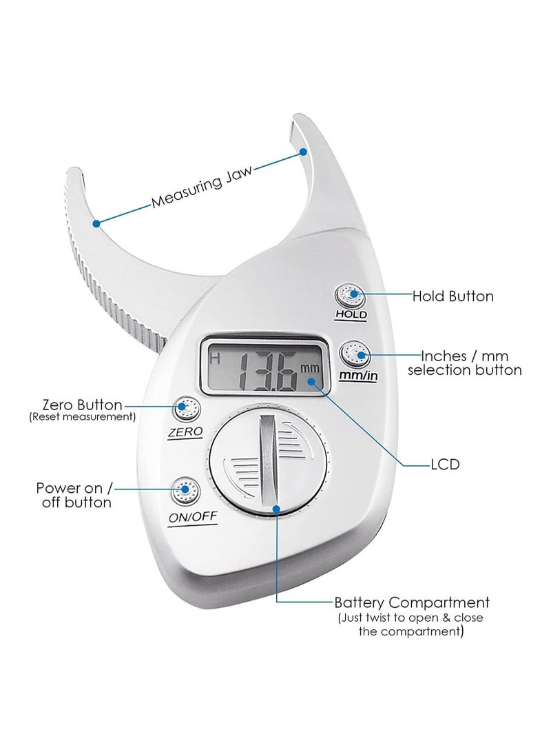 Electronic Digital Display Fat Caliper, Body Fat Clip, Skin Fold Thickness Measuring Instrument, Sebum Clip, Body Fat Rate, Fat Clamp, Athletic Women/Men Body Tools Monitoring Home Use