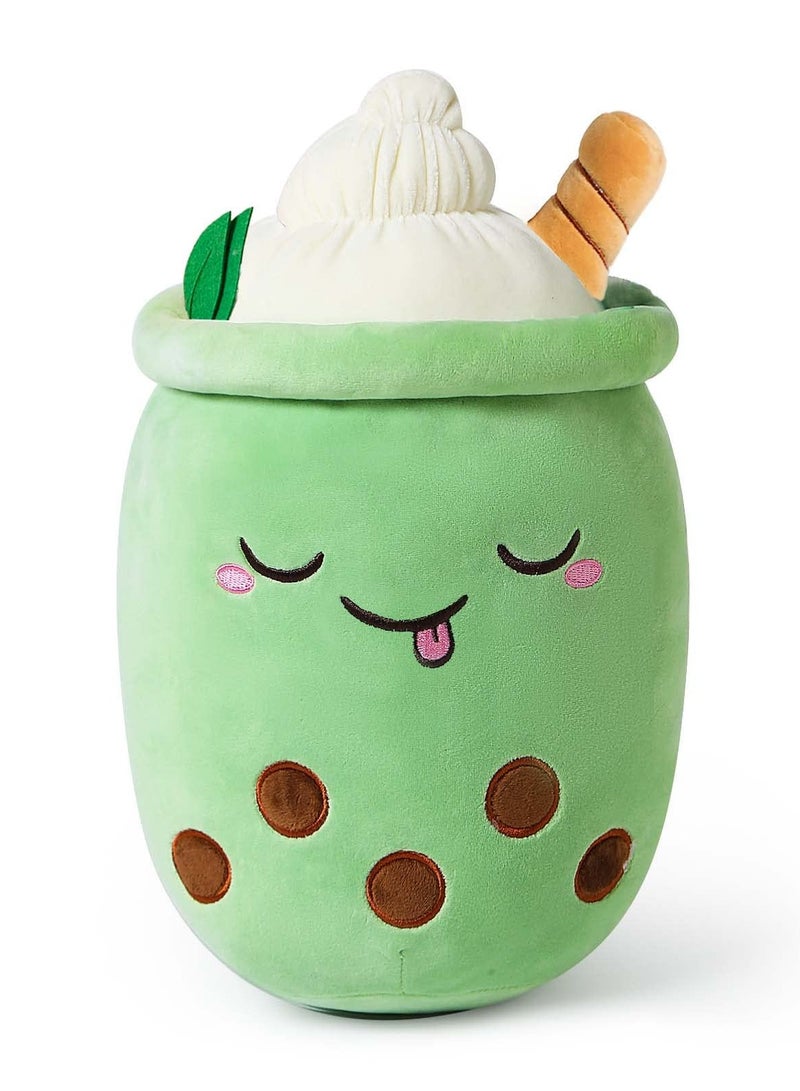 Boba Milk Tea Plush Stuffed Bubble Plushie Cartoon Food Shaped Soft Ice Cream Cup Kawaii Pillow Home Hugging Gift for Kids Green 9.4In