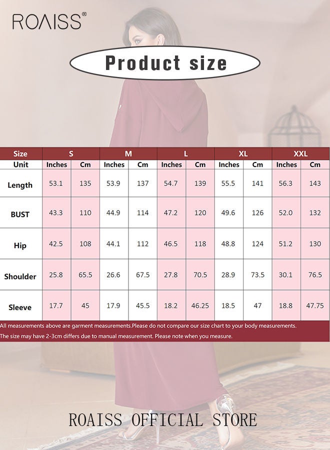 Women Luxury Hooded Maxi Dresses Modern Stylish Abaya Hand Sewn Drill Beading Dress Middle East Arabic Banquet Wedding Party Dress Long Sleeve All Season Women's Clothing Wine Red