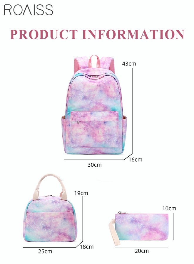 Stylish Girls School Backpack with Galaxy Print Fits 15 Inch Laptop Insulated Lunch Bag for Teens Boys and Kids Multicolor