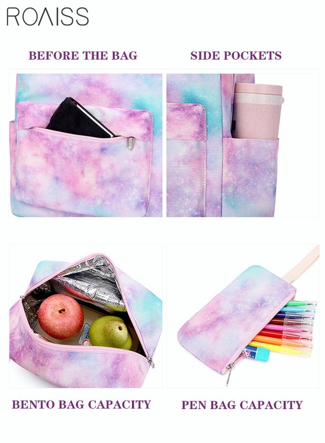 Stylish Girls School Backpack with Galaxy Print Fits 15 Inch Laptop Insulated Lunch Bag for Teens Boys and Kids Multicolor