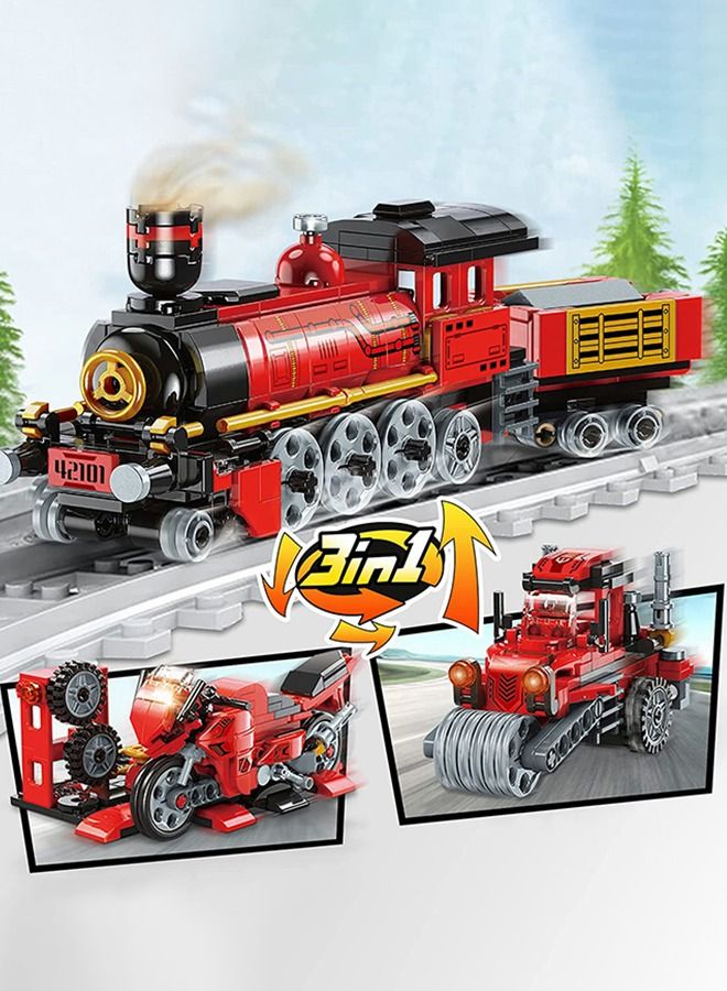 3 In 1 Toy Building Set, Boy Train Building Set, Creative Stem Toys For Kids, Train Tractor Motorcycle Blocks, Creative Kids Gifts