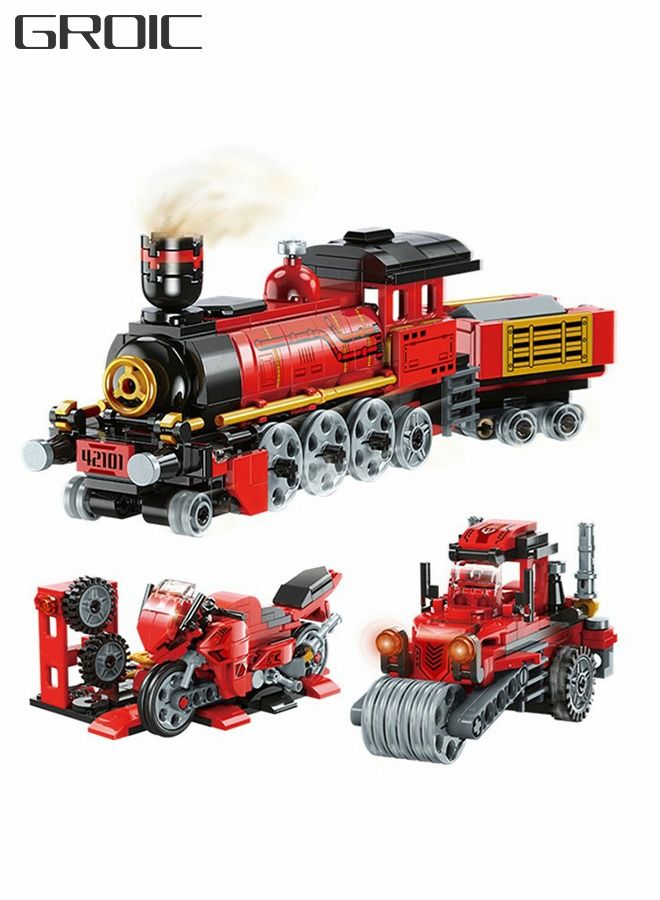 3 In 1 Toy Building Set, Boy Train Building Set, Creative Stem Toys For Kids, Train Tractor Motorcycle Blocks, Creative Kids Gifts