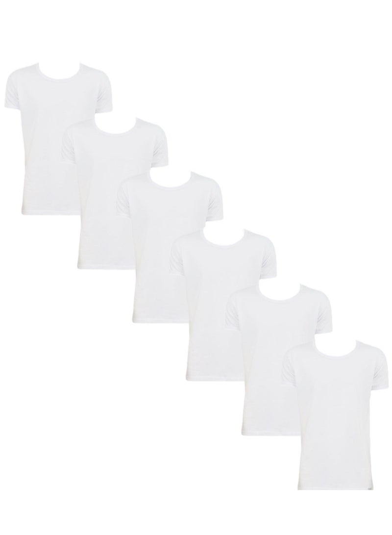 6 - Pieces RAYAN Round Neck Undershirt Cotton White