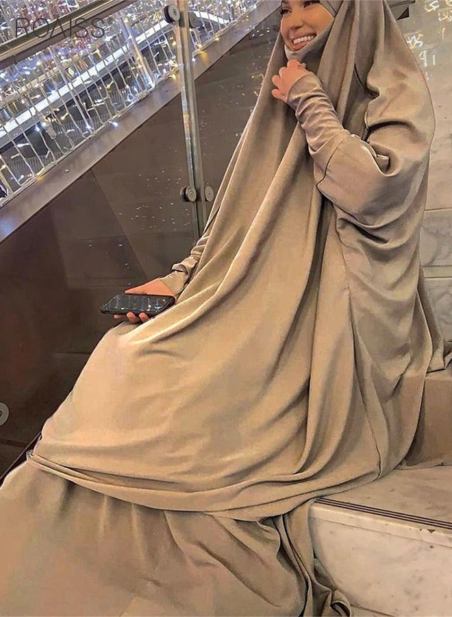 2-Piece Casual Loose Set Muslim Women's Long Top and Elastic Waist Skirt Wrist Splice Tight Fashion Versatile Set for Ladies Ramadan Eid al-Adha