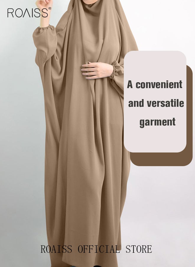 2-Piece Casual Loose Set Muslim Women's Long Top and Elastic Waist Skirt Wrist Splice Tight Fashion Versatile Set for Ladies Ramadan Eid al-Adha
