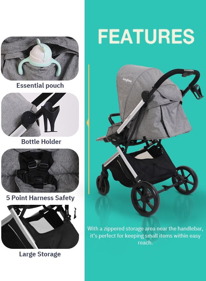 3 In 1 Convertible Baby Pram Stroller With Car Seat Combo Aluminium Frame 3 Position Adjustable Canopy Reversible Seat Travel System Stroller For Baby Toddlers 0-3 Years Boys Girls Silver