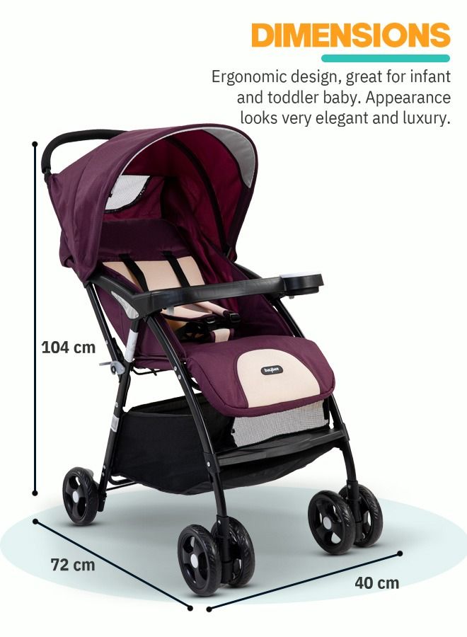 Portable Infant Baby Stroller For Babies With 3-Position Adjustable Seat Canopy 5-Point Safety Belt Storage Travel System Baby Stroller For Baby Toddlers Kids 0 To 3 Years Boys Girls Purple