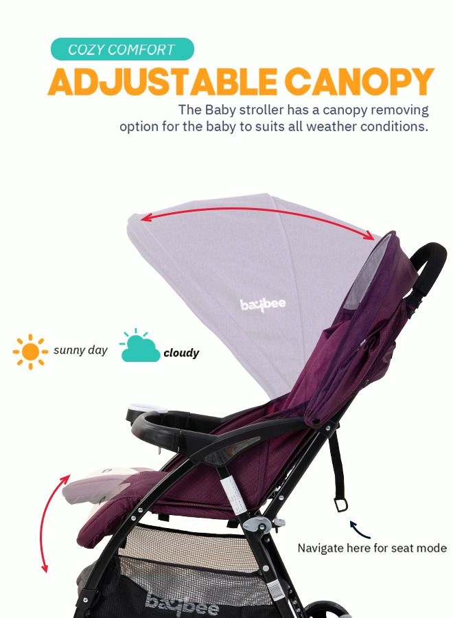 Portable Infant Baby Stroller For Babies With 3-Position Adjustable Seat Canopy 5-Point Safety Belt Storage Travel System Baby Stroller For Baby Toddlers Kids 0 To 3 Years Boys Girls Purple