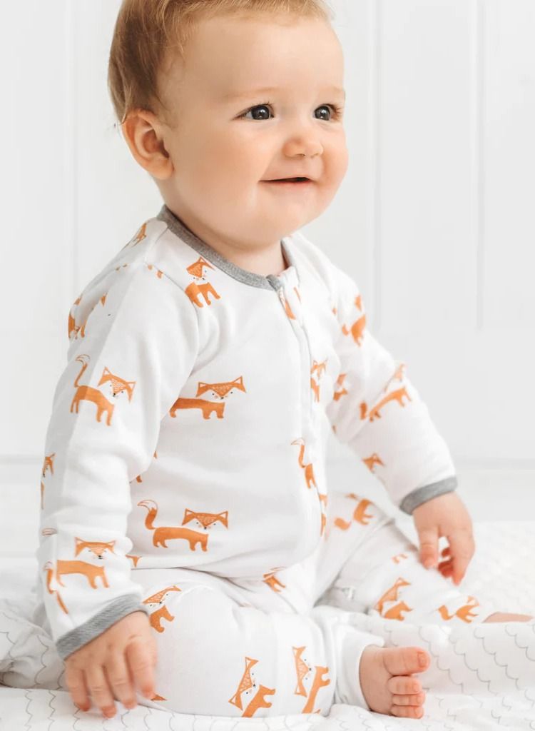 Kit & Kin All‑in‑One Baby Onesie – Super Soft 100 % Organic Cotton │ Easy Zip‑Up & Safety Placket │ Fold‑Over Mitts & Feet │ Unisex Fox Design 3-6 Months