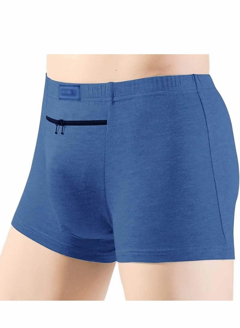 Men's Boxer Briefs Secret Hidden Pocket, 2 Pcs Pickpocket Proof Travel Pocket Underwear, Panties (XL, Blue)