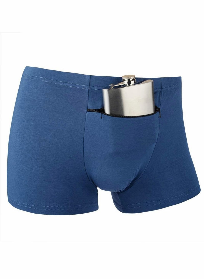 Men's Boxer Briefs Secret Hidden Pocket, 2 Pcs Pickpocket Proof Travel Pocket Underwear, Panties (XL, Blue)