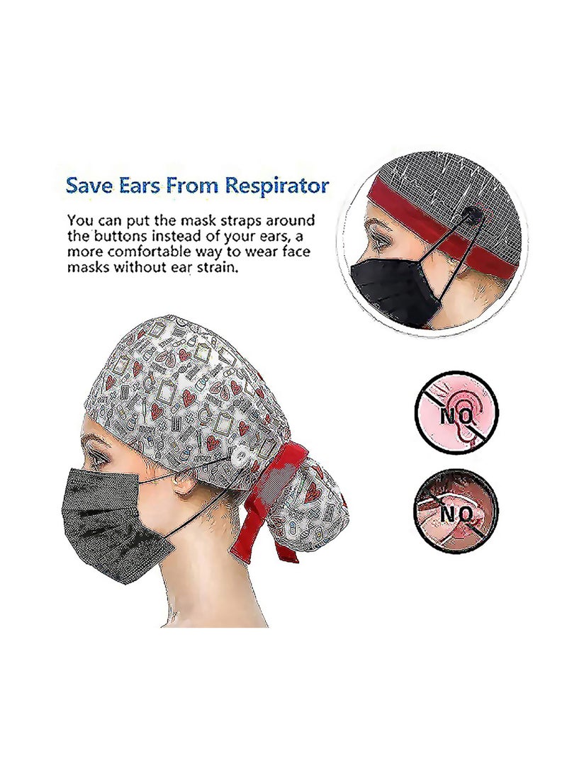 Working Cap, Adjustable Cotton Hats, Sweatband Ponytail Holder, with Buttons and Sweatband, Long Hair Head Covers Shower Caps, Tie Back Hats for Women & Men, One Size