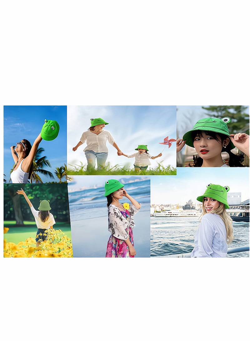 Cute Green Frog Bucket Hat Summer Cotton Sun hat for Adults Womens Wide Brim Fisherman Fun