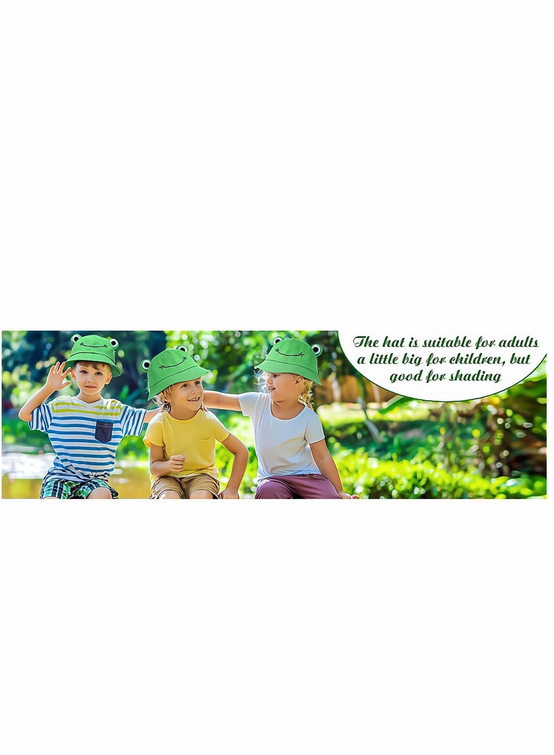 Cute Green Frog Bucket Hat Summer Cotton Sun hat for Adults Womens Wide Brim Fisherman Fun