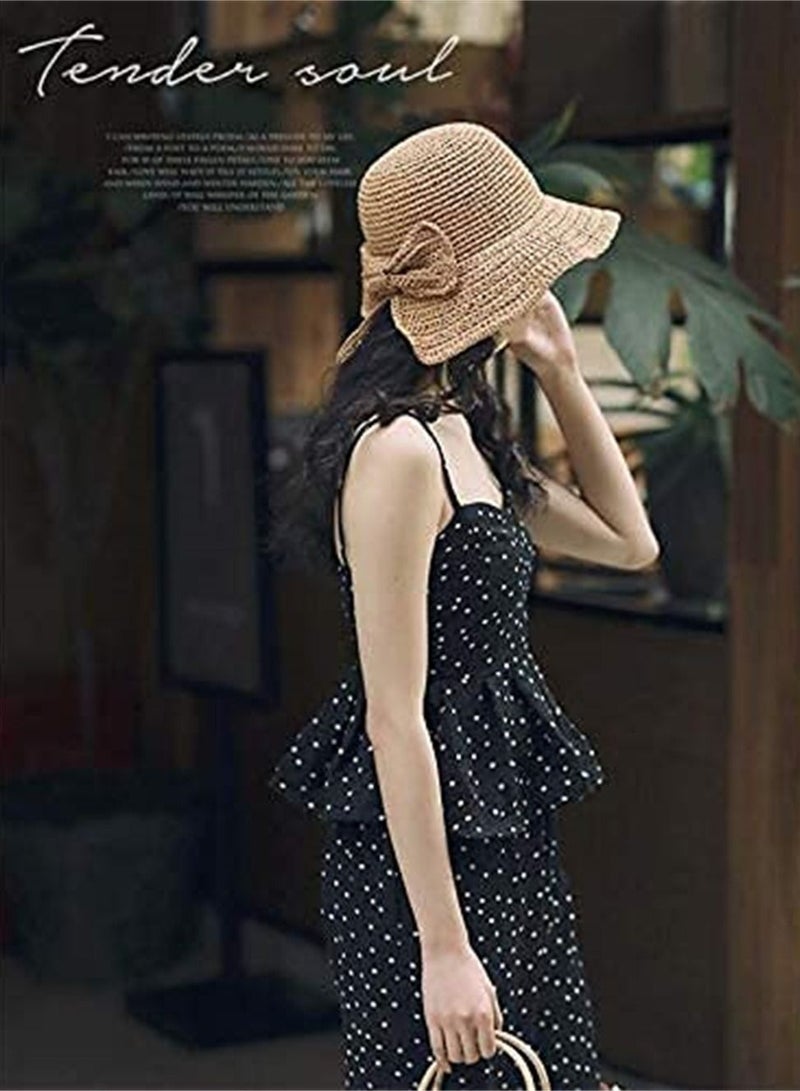 2 Pack Foldable Wide Brim Floppy Straw Sun Hat Summer Beach for Women Girl