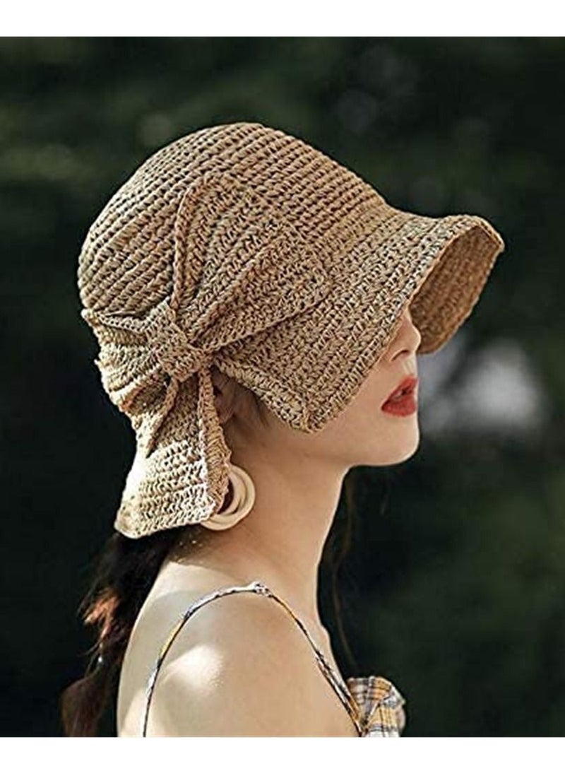2 Pack Foldable Wide Brim Floppy Straw Sun Hat Summer Beach for Women Girl