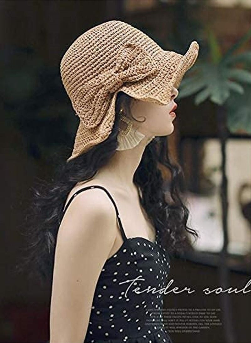 2 Pack Foldable Wide Brim Floppy Straw Sun Hat Summer Beach for Women Girl