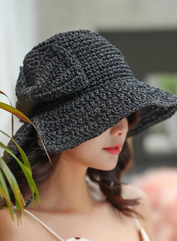 2 Pack Foldable Wide Brim Floppy Straw Sun Hat Summer Beach for Women Girl