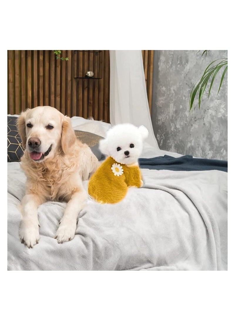 Small Dog Sweater Cute Yellow Daisy Plush Clothes for Dogs Warm Coat Winter Cloth Puppy Soft Short Medium (Yellow Daisy)