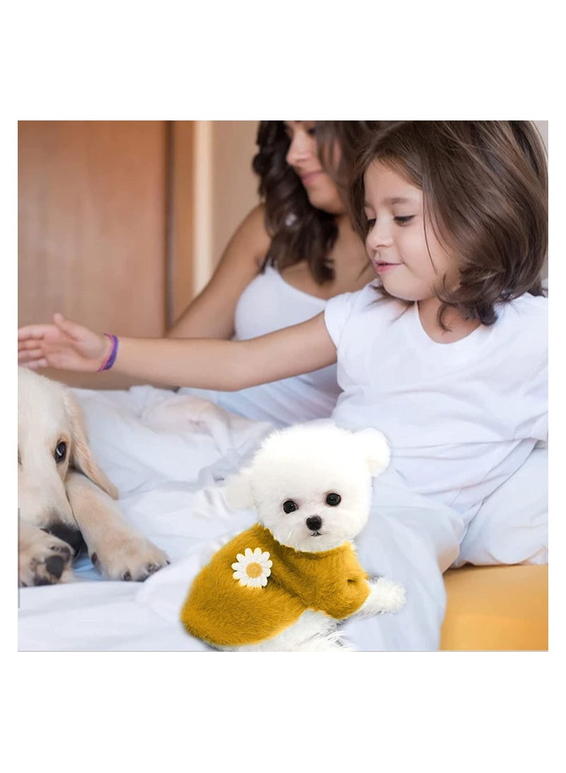 Small Dog Sweater Cute Yellow Daisy Plush Clothes for Dogs Warm Coat Winter Cloth Puppy Soft Short Medium (Yellow Daisy)