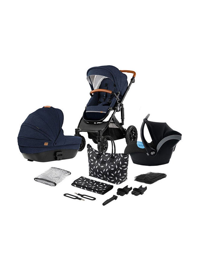 3 In 1 Prime Travel System With Accessories Navy, Compact Folding, Reclining Stroller Seat, 5-Point Safety Harnerss, 0+ months up to 22kg, Car Seat with 3-Point Safety Harness with Sunshield