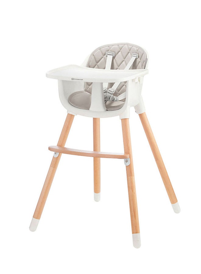Highchair Sienna, Baby Chair, Ergonomic, Easy To Clean, Wooden Legs, Non - Slip Pads, Removable Tray, For Toddler, From 6 Month To 5 Years, Grey