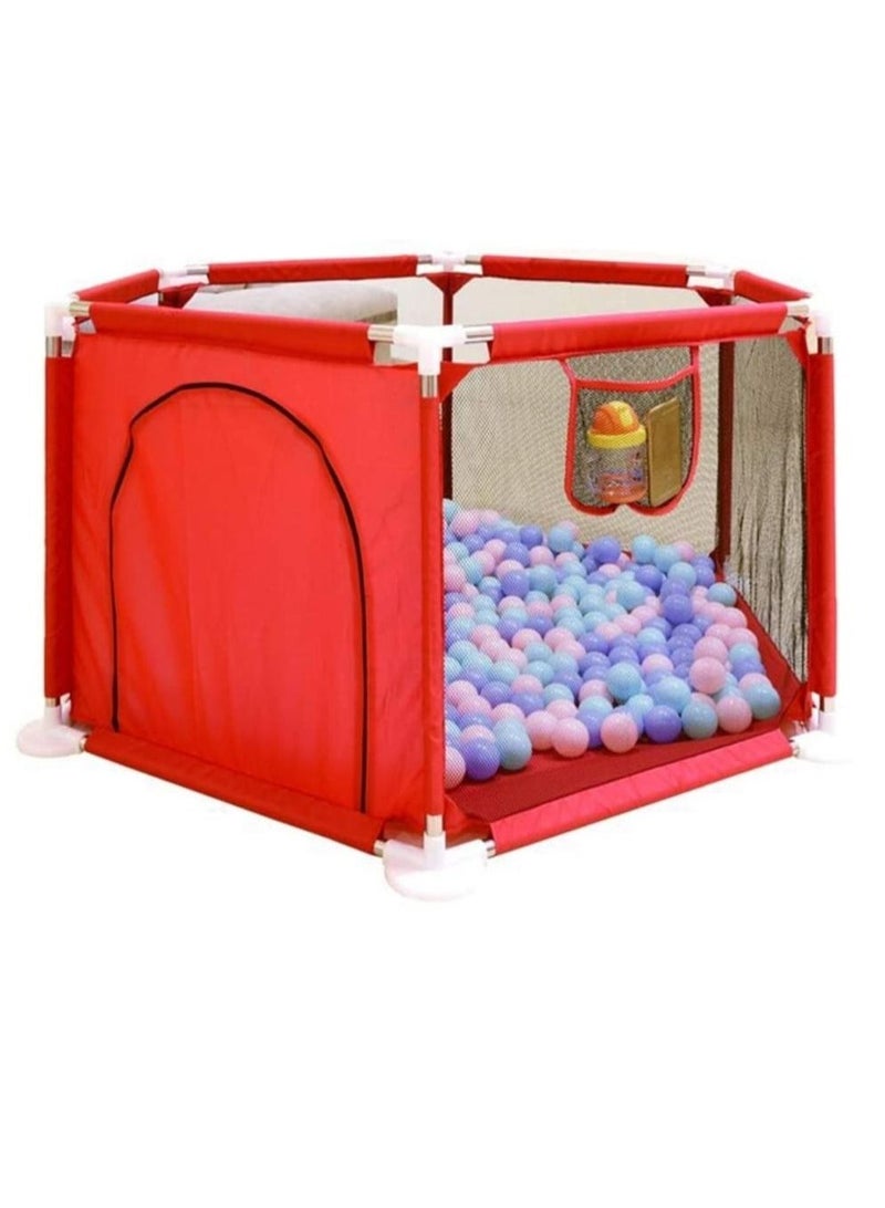 Foldable Baby Kids Playpen Activity Center Room Fitted Floor Baby Kids Safety Protection Care Playpen Tent Crawling Game Folding Fence Toys Red