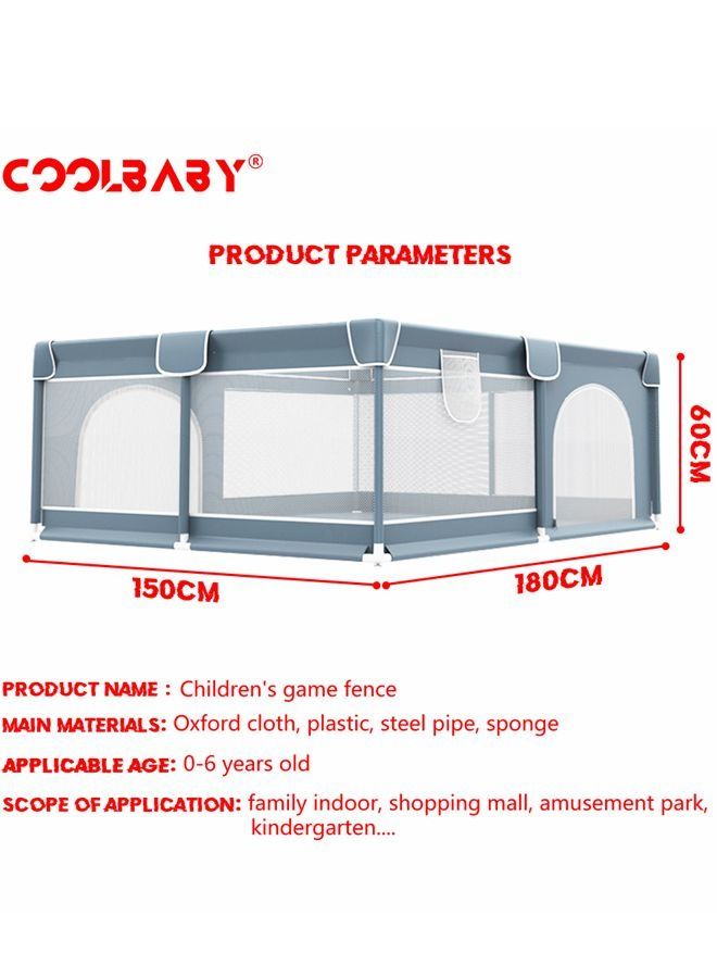 Children's play game fence indoor baby toddler safety fence baby crawling playground baby playpen 150 * 180 * 60 CM (Grey)