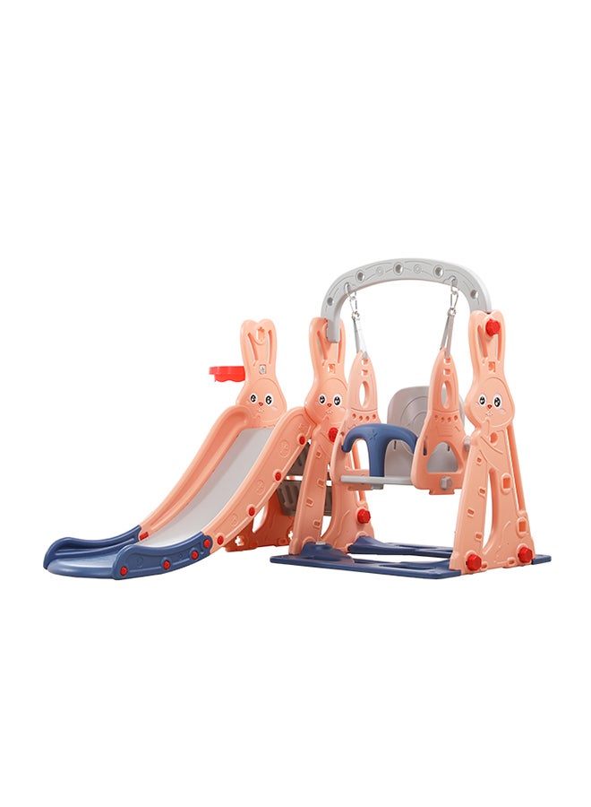 3-In-1 Anti Skid Swing And Slide With Basketball Hoop, Rabbit - Pink 143X140X110cm