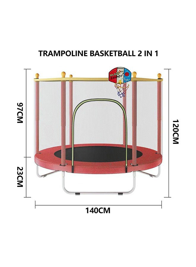 5.5-Feet Waterproof Breathable Full Enclosured Portable Jumping Trampoline With Basketball Hoop 140x140x120cm