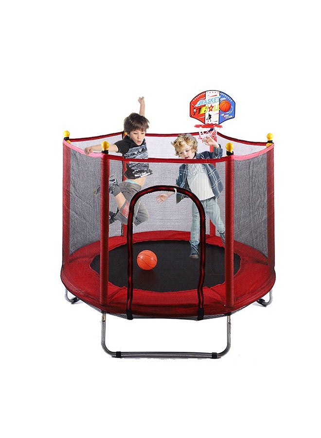 5.5-Feet Waterproof Breathable Full Enclosured Portable Jumping Trampoline With Basketball Hoop 140x140x120cm