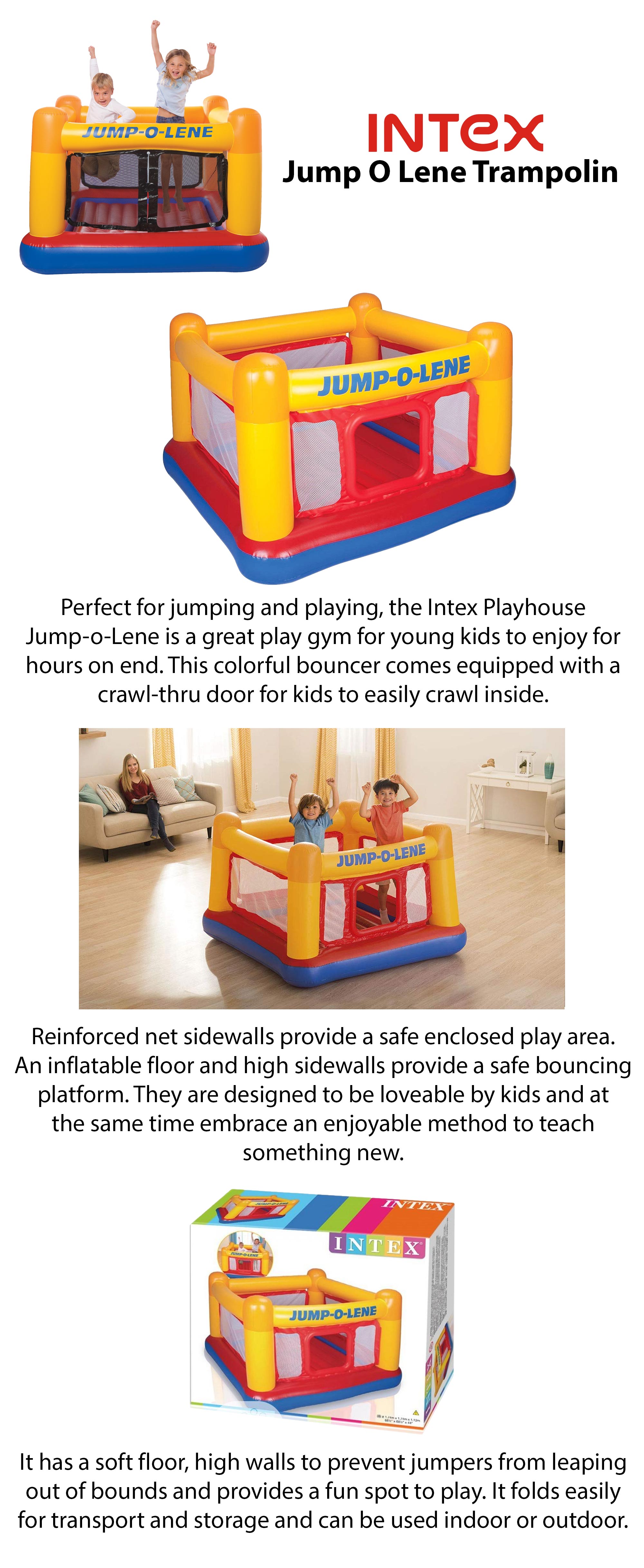 Portable Foldable Inflatable Compact Indoor Outdoor Jump-O-Lene Bouncer 174x174x112cm