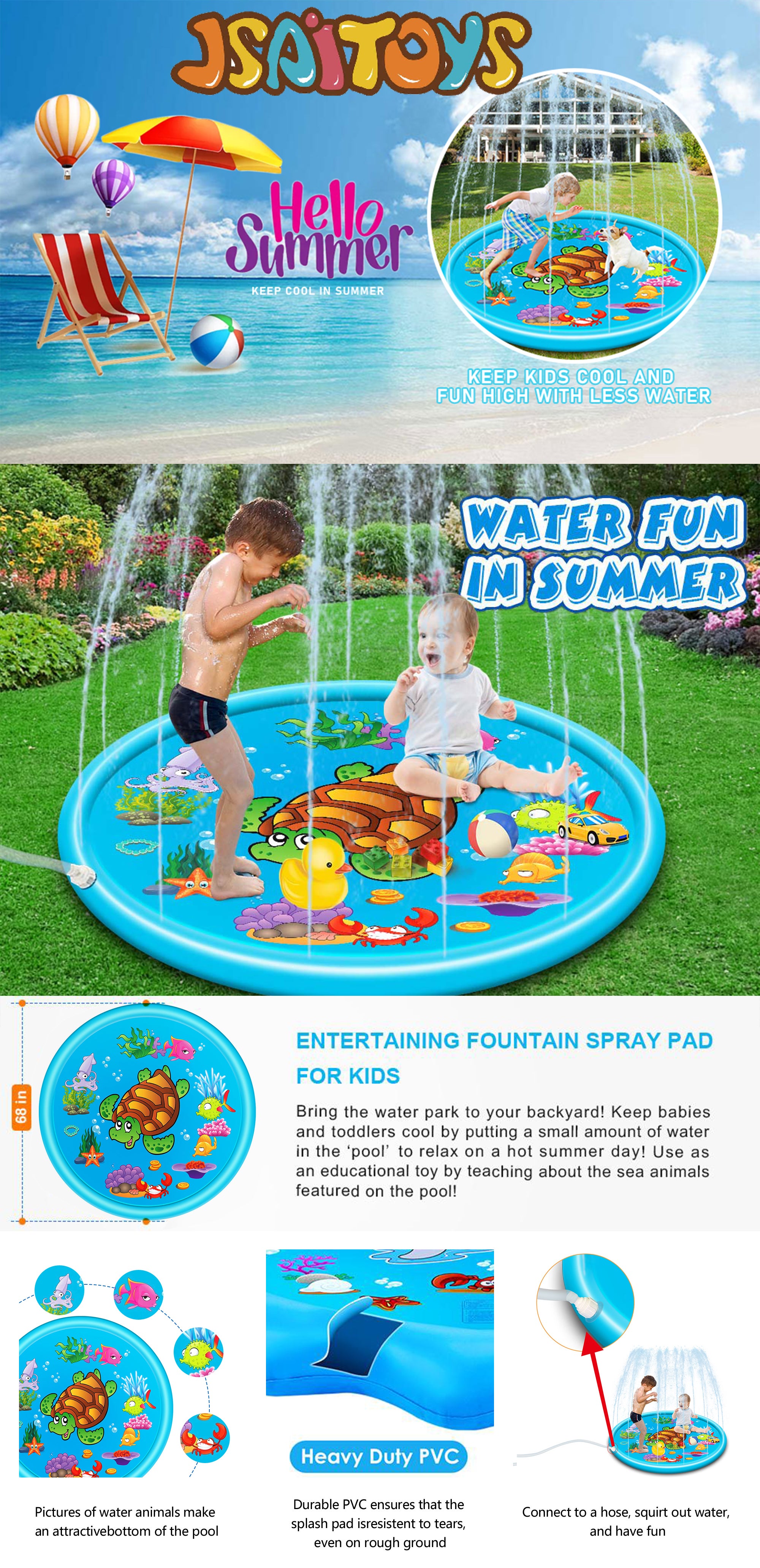 Inflatable Water Turtle Spray Mat 170x170x2.1cm