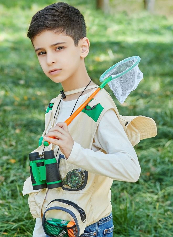 Outdoor Explorer Kit, Bug Catcher for Kids (Vest, Hat, Flashlight Compass, Binoculars, Magnifying Glass and Butterfly Net), Kids Camping Gear, Nature Exploration Adventure Set,Educational Toys