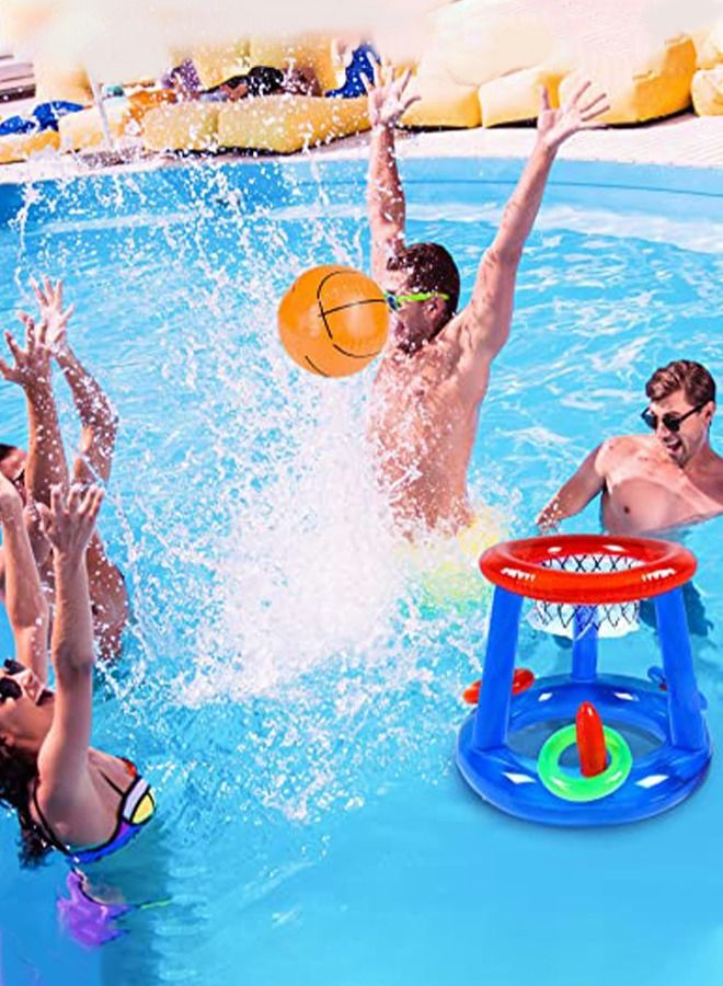 Pool Toys Games Set - Floating Basketball Hoop&Inflatable Pool Ring Toss for Kids Adults Family Swimming Water Sport Fun Floats Accessories