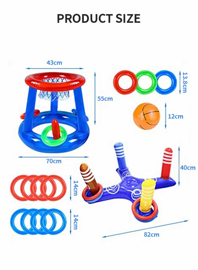 Pool Toys Games Set - Floating Basketball Hoop&Inflatable Pool Ring Toss for Kids Adults Family Swimming Water Sport Fun Floats Accessories