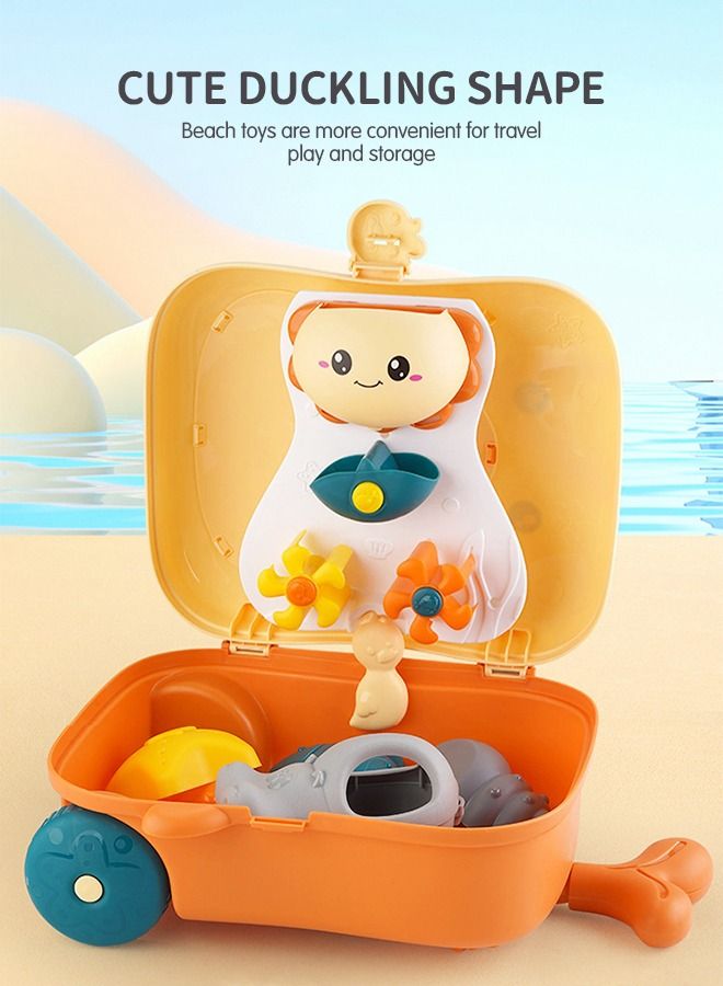 Duck Sand Toys Beach Toys Set 8Pcs: Include Duck Trolley Case, Sand Molds, Rake, Shovel & Accessories, Bath Toys for Kids