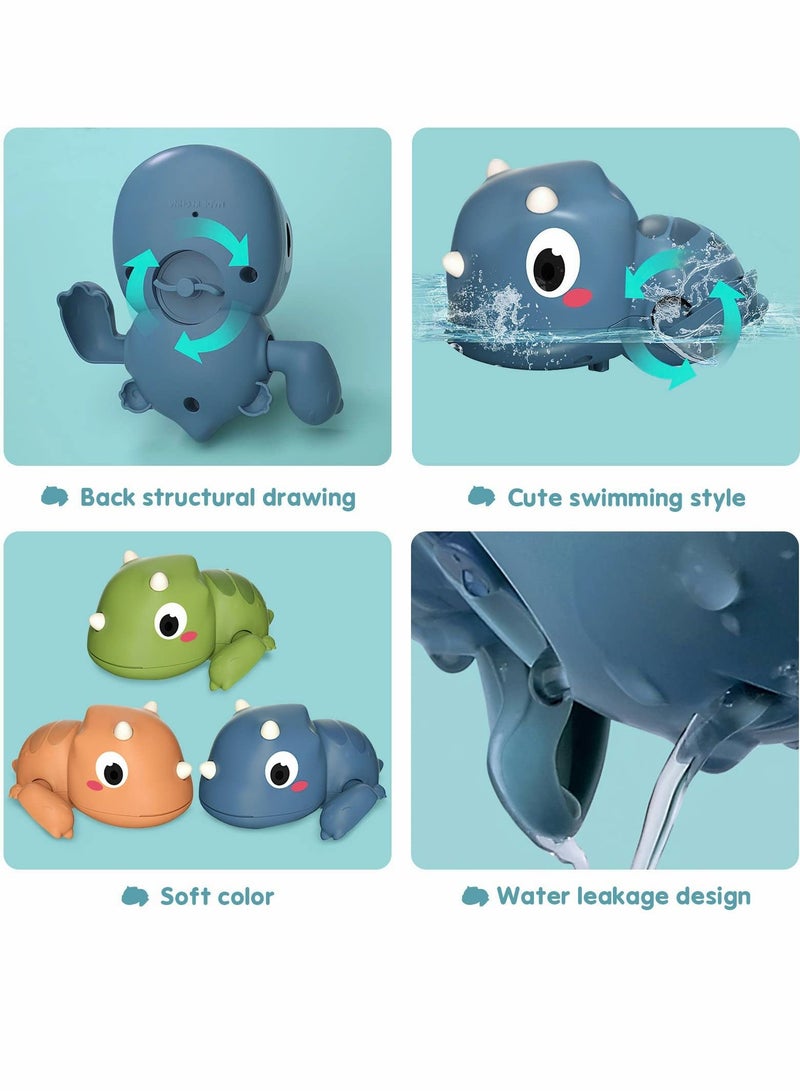 3 Pack Clockwork Playing Dinosaur Baby Bath Toys, Pool Bathroom Bathtub Swimming Cute Fun Toys for Newborn Toddler Boys Girls